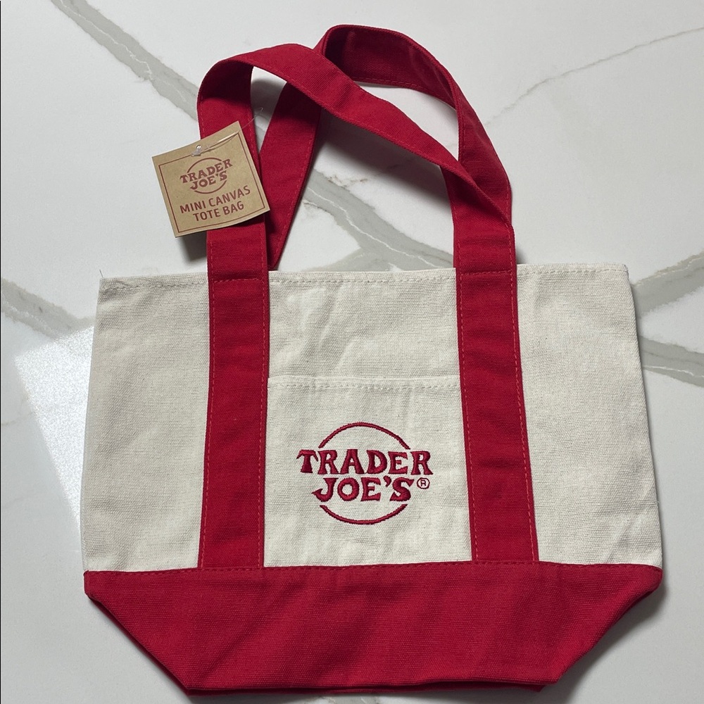 Trader Joe's Red and Cream Mini Canvas Tote